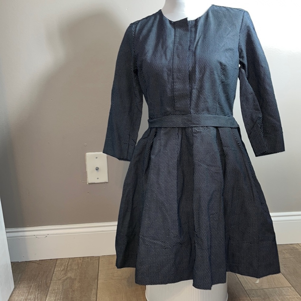 NWT Gap 3/4 sleeve button close top, side zip knee length navy blue and white 2